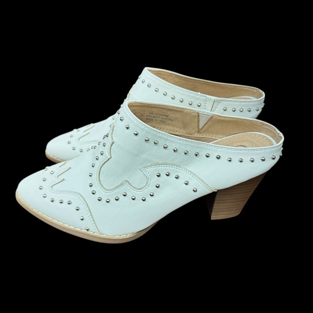 Comfort Since 1948 White Studded Western Mules Heels Size 9W